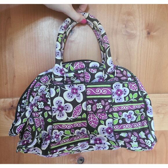 Vtg Vera Bradley Y2K Plum Petals Tote & Travel Bag Set Floral {Retired Pattern} - Picture 3 of 11